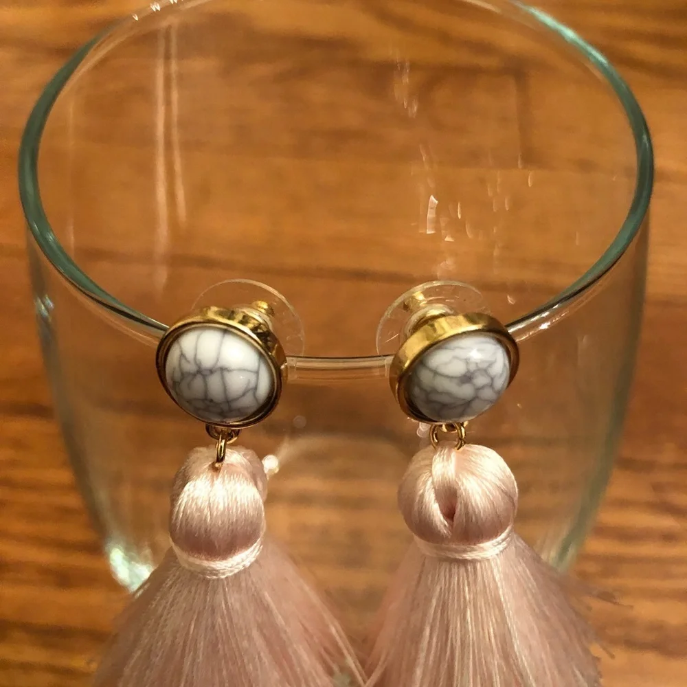 BaubleBar Light Pink Rosabella 4” Tassel Drop Earrings